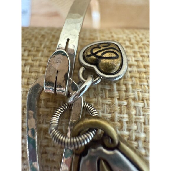 Brighton Silver & Gold-Tone Bangle Bracelet W/ Charms "Joy To The World" & Heart - Picture 4 of 8